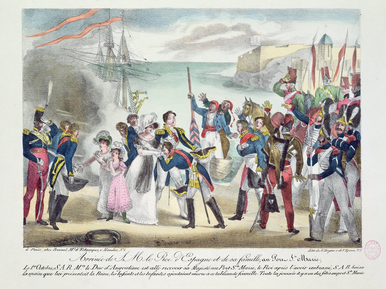Chegada de Sua Majestade Fernando VII e sua família em Porte Sainte Marie, 1 de outubro de 1823, 1823 de French School