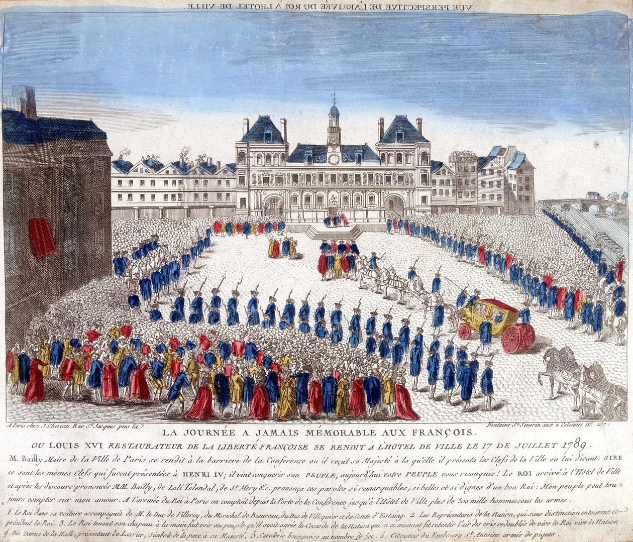 Chegada de Luís XVI ao Hôtel de Ville de Paris a 17 de Julho de 1789 - gravura de French School
