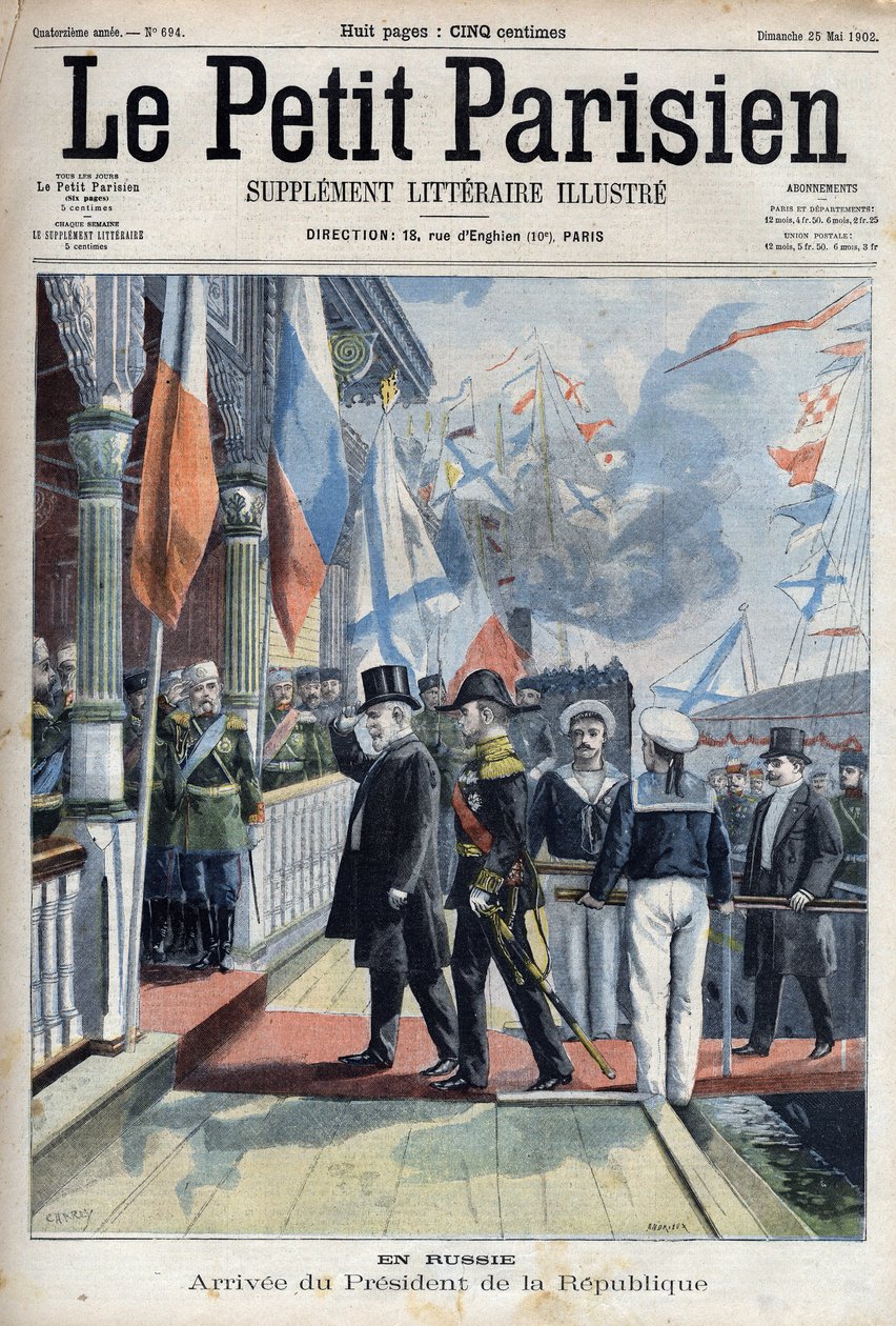 Chegada do Presidente da República Francesa Emile Loubet (1838-1929) à Rússia, em "Le petit Parisien". de French School