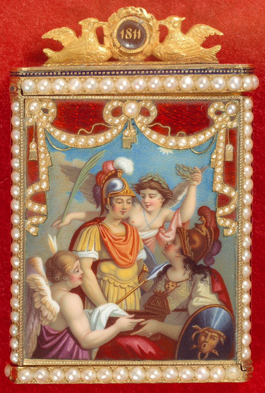 Arte França: caderno no seu caso com alegoria no nascimento do Rei de Roma (Napoleão II, filho do Imperador Napoleão I (1769-1821) de French School
