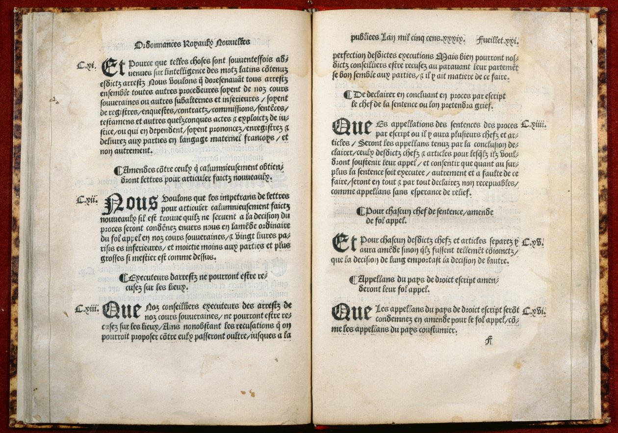 Artigos 106, 107, 108 da Portaria de Villers-Cotterets, 1539 (impresso) de French School