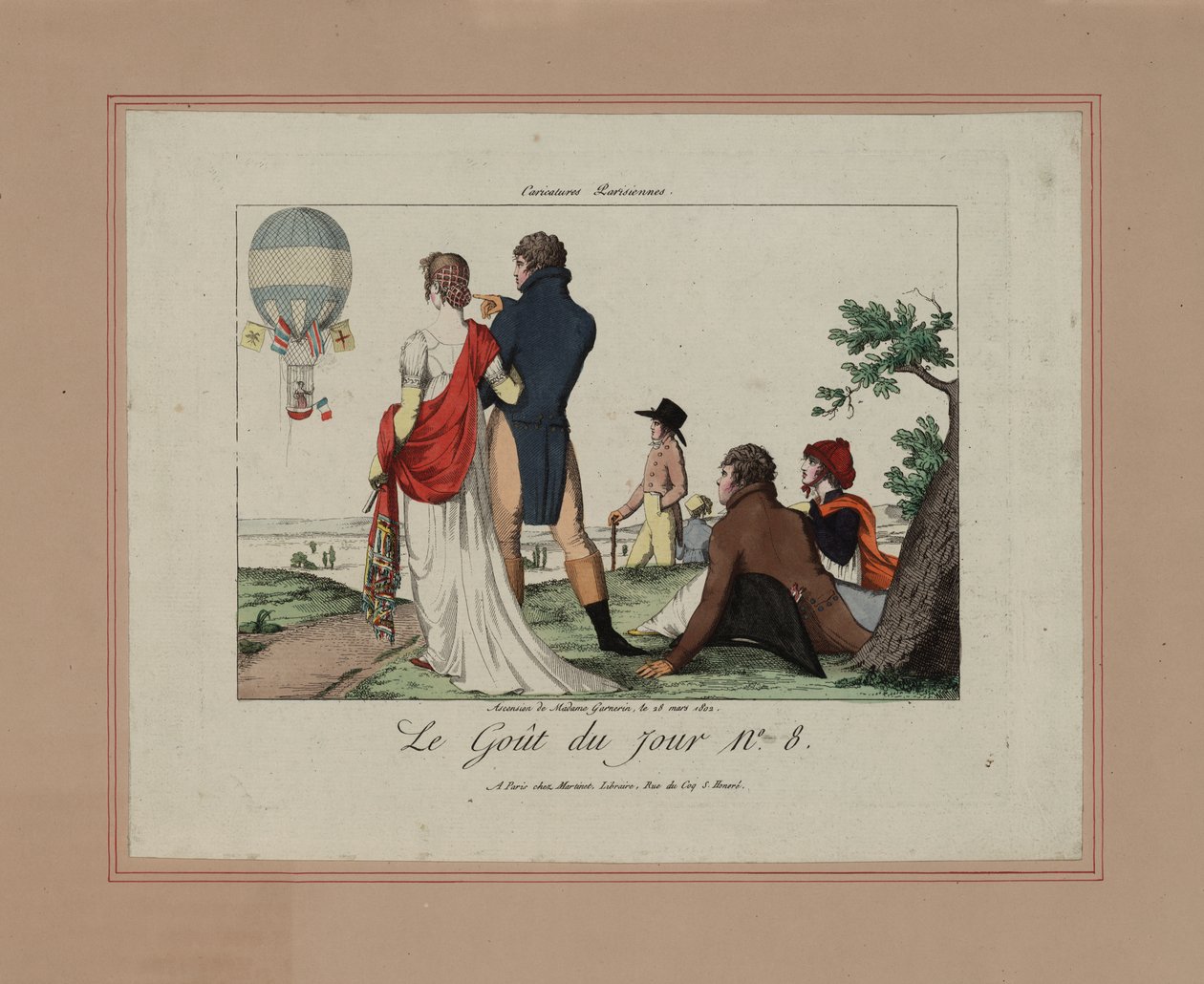 Ascensão de Madame Garnerin, 28 de março de 1802 (gravura colorida) de French School
