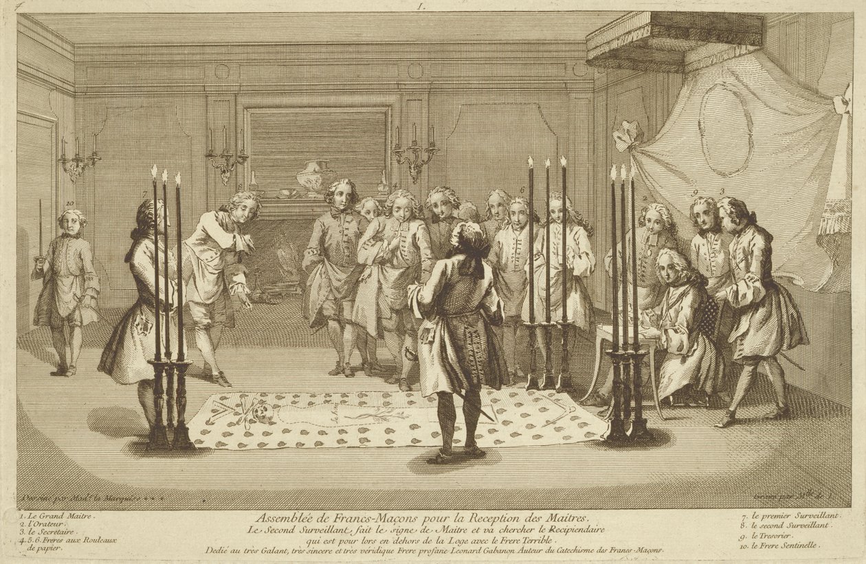 Assembléia dos Maçons Livres antes da Iniciação de um Mestre, das Cerimônias da Religião e do Costume c.1733 de French School