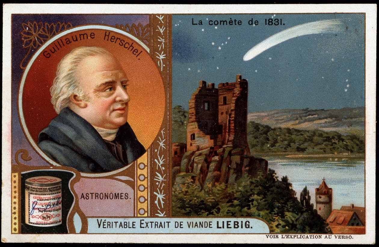 Astronomia: o cometa de 1831, com o retrato de William Herschel (Friedrich Wilhelm Herschel) (1738-1822) - Cromolitografia de Liebig de French School