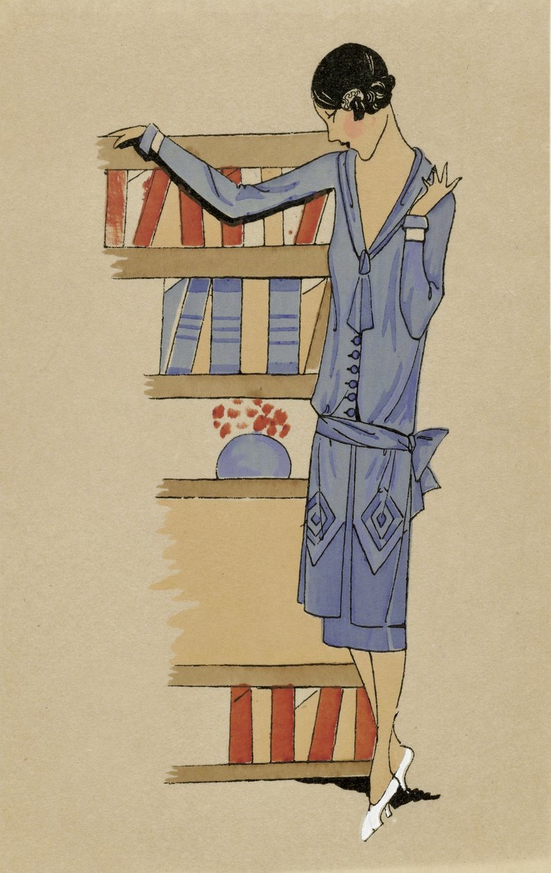 "Em casa", de Costumes Parisien, pub.1925 (gravura em pochoir) de French School