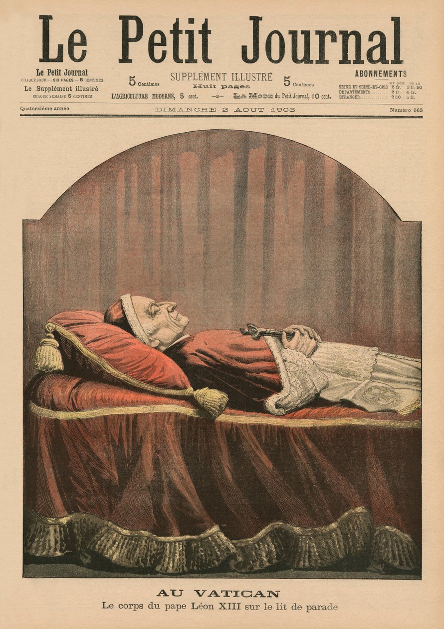 No Vaticano, Papa Leão XIII no estado, ilustração da capa do &39;Le Petit Journal&39;, suplemento ilustre, 2 de agosto de 1903 de French School