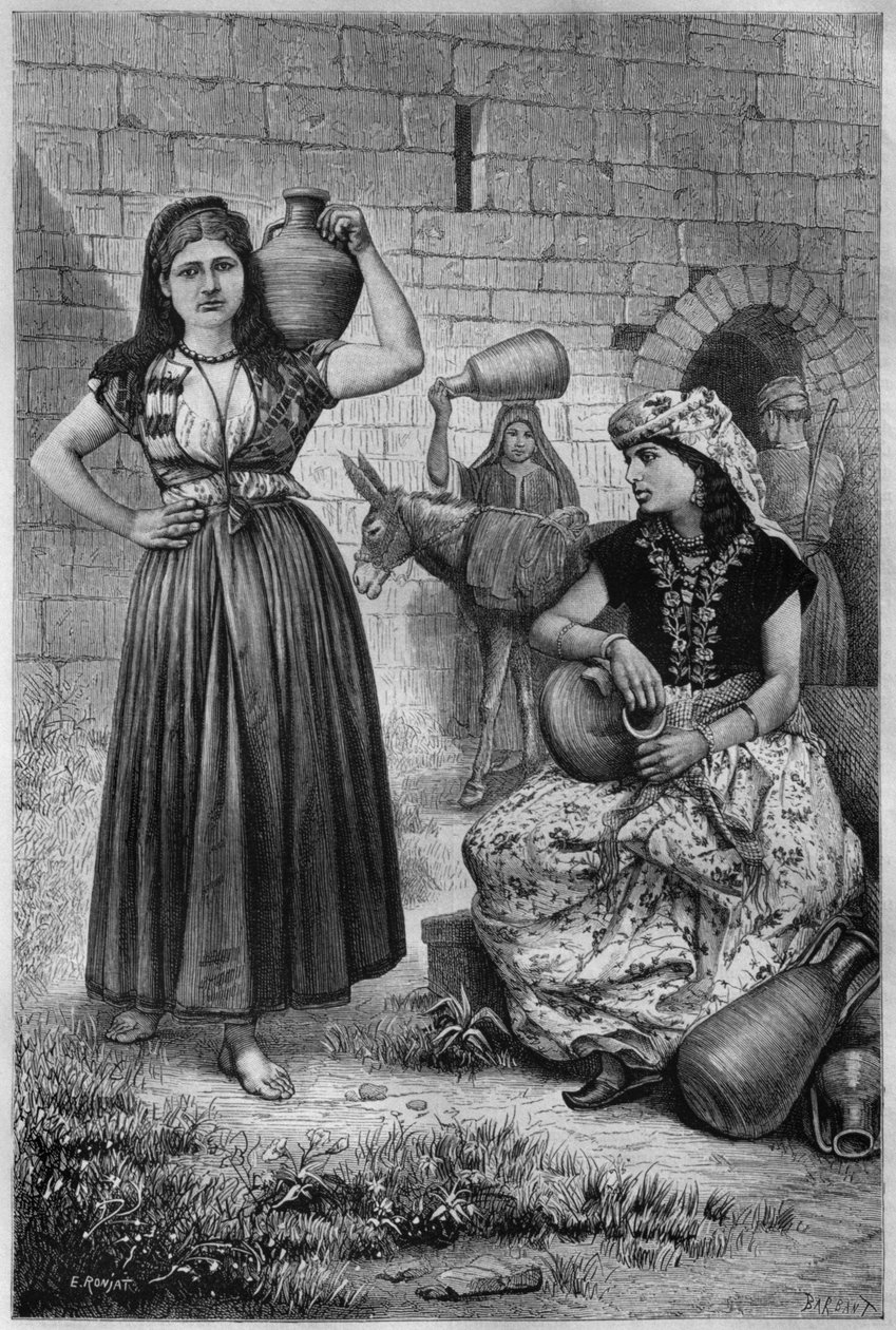 No poço, Hiram, da Síria hoje. Viajar para a Fenícia, o Líbano e a Judéia. 1875-1880 de Louis Charles Emile Lortet, 1884 (gravura do bw) de French School