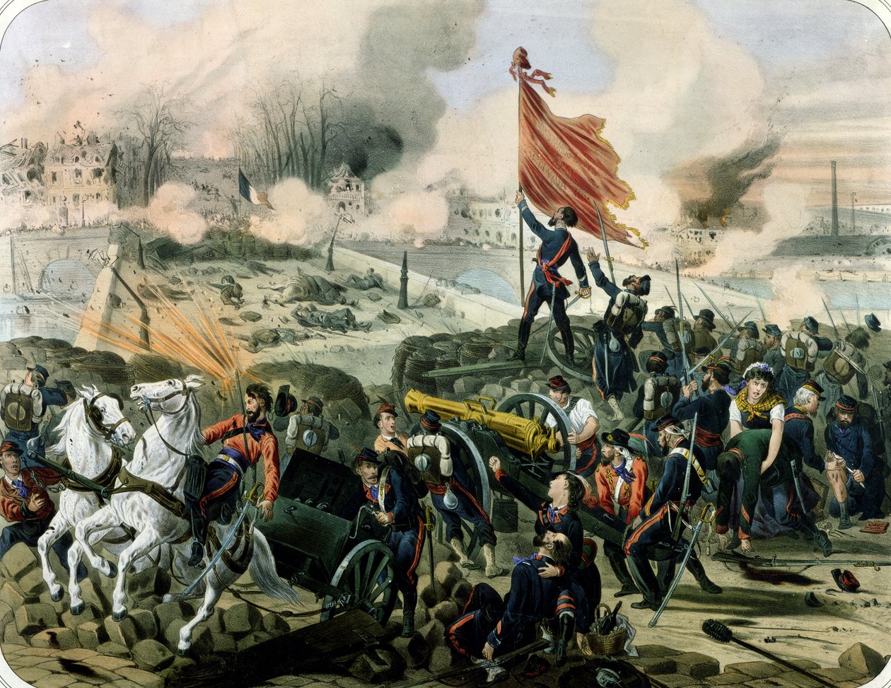 Ataque em Pont de Neuilly e Courbevoie, 2 de abril de 1871 (lito) de French School
