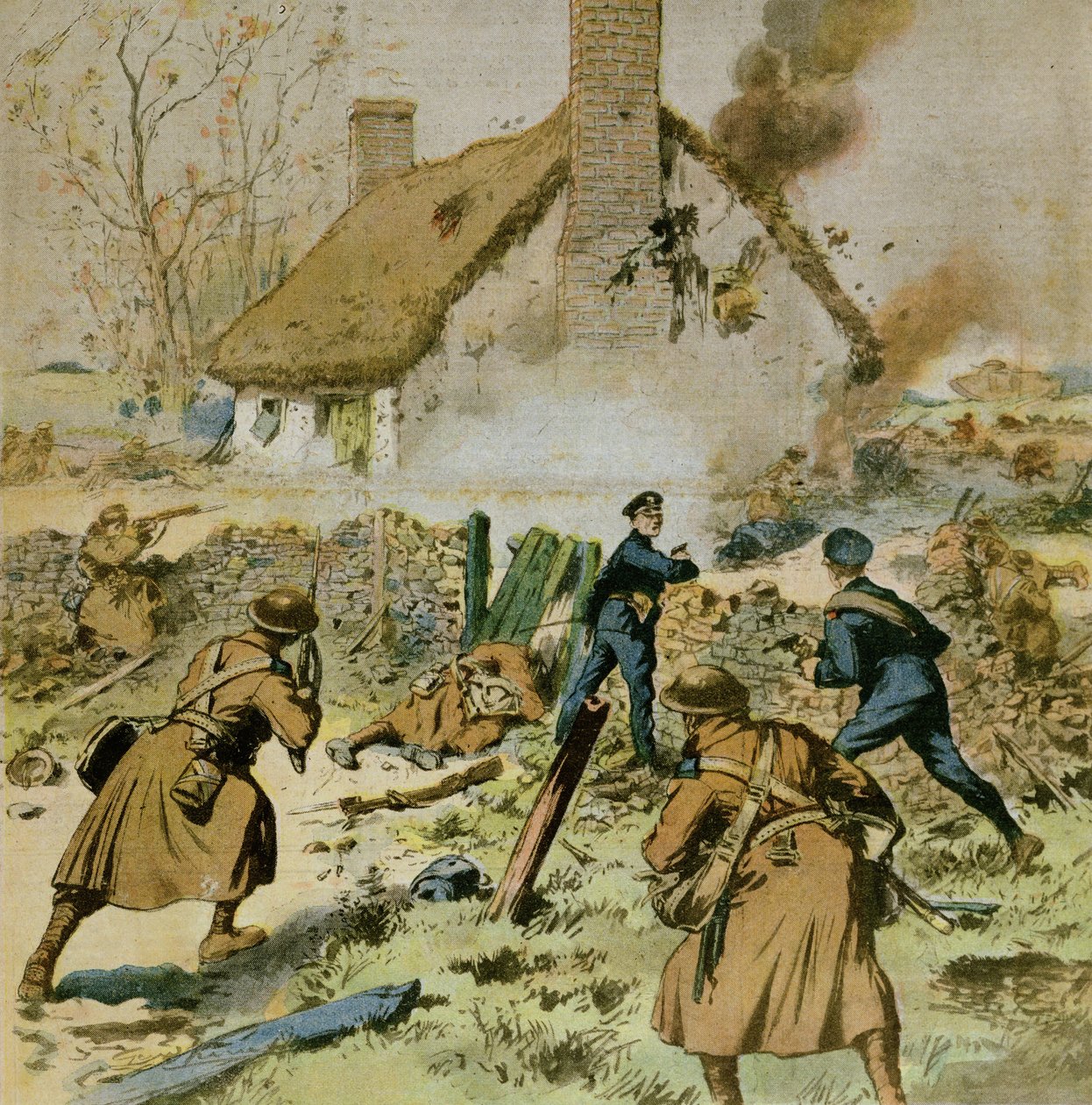 Ataque da polícia e tropas britânicas em uma fazenda ocupada pelo Sinn-Fein, capa do Le Petit Journal, 5 de dezembro de 1910 de French School