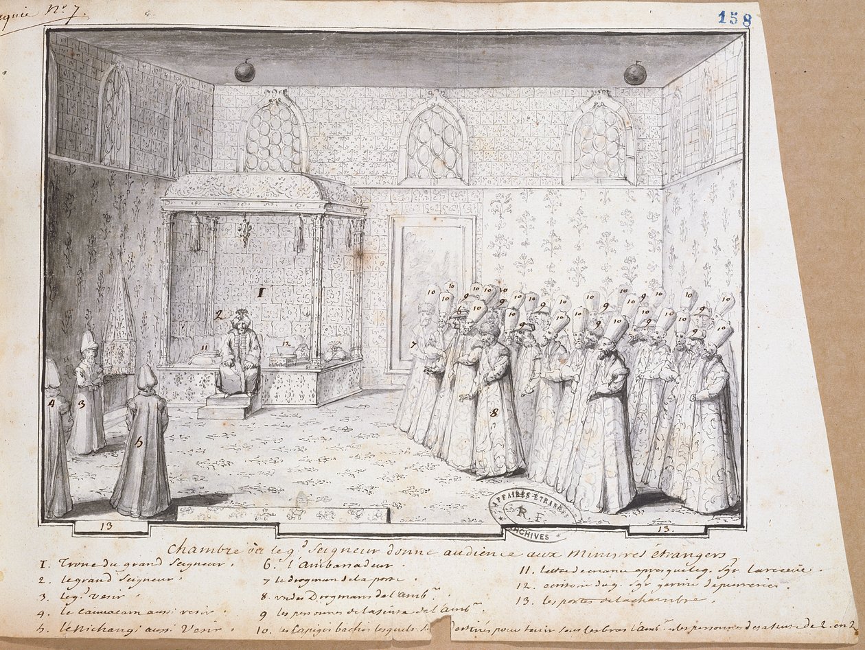 Câmara da audiência do Sultão em Constantinopla para receber embaixadores. 1717 de French School