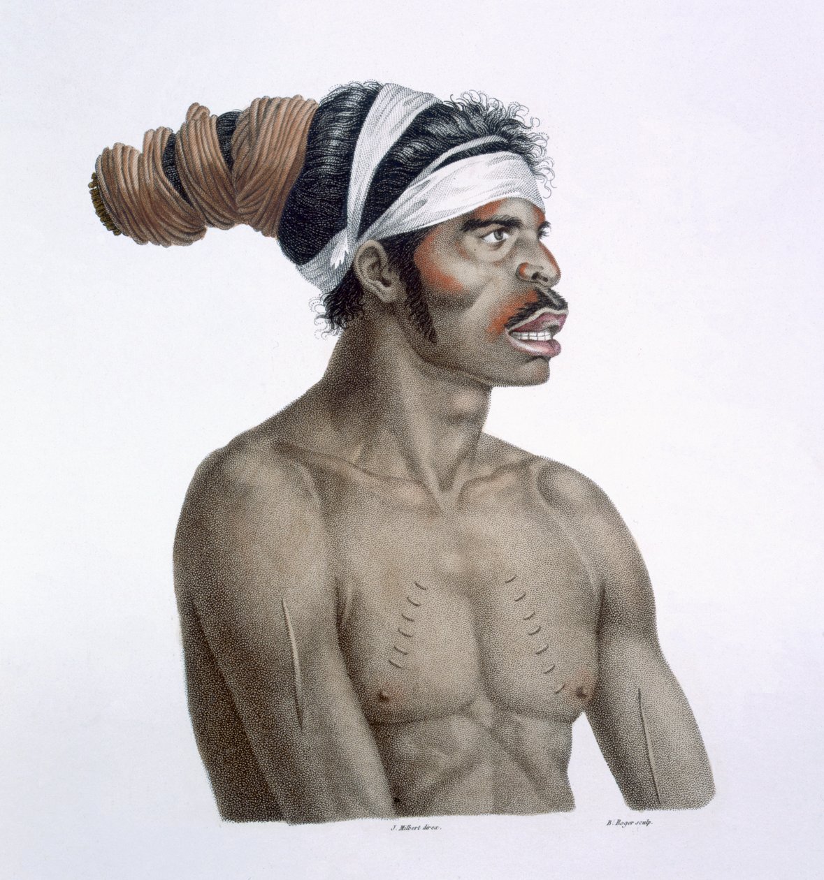 Aborígene australiano, um homem chamado Cour-rou-bari-gal, de New Holland, 1812 de French School