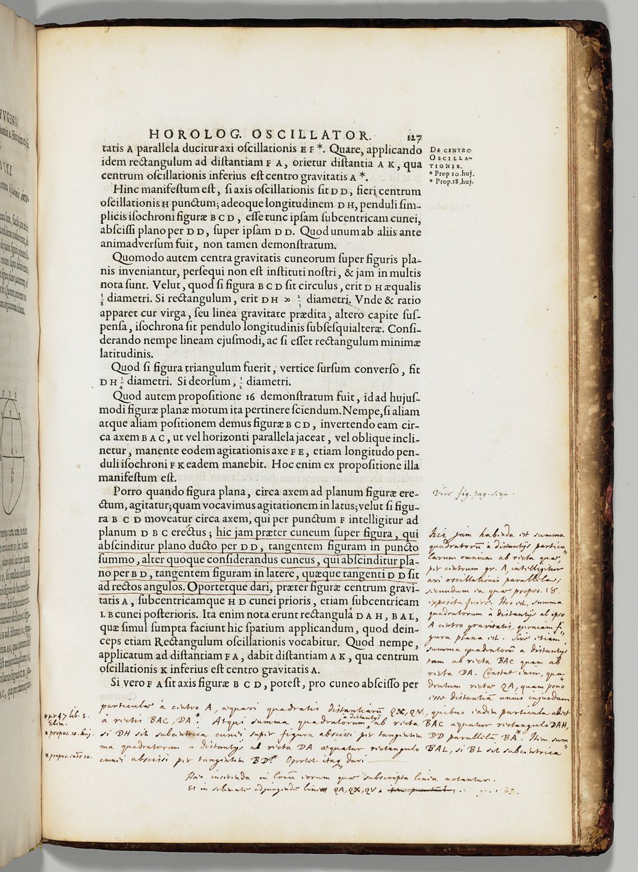 Cópia anotada do próprio autor da curva ou do movimento da geometria do pêndulo, presumivelmente por Christiaan Huygens (1629-95), Paris: F. Muguet de French School