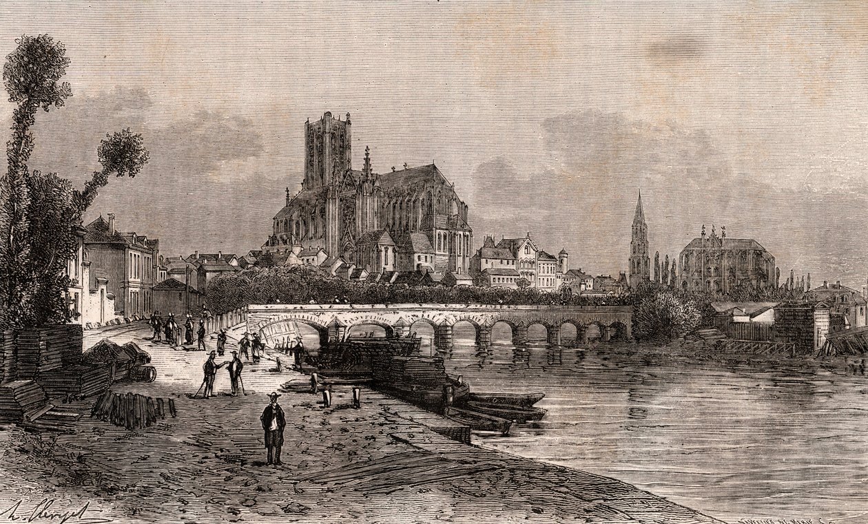 Auxerre - Bourgogne-Franche-Comte - gravura em "La France illustree: geographie, histoire, administration statistique" de V.A. Malt-Brown. 1884 de French School