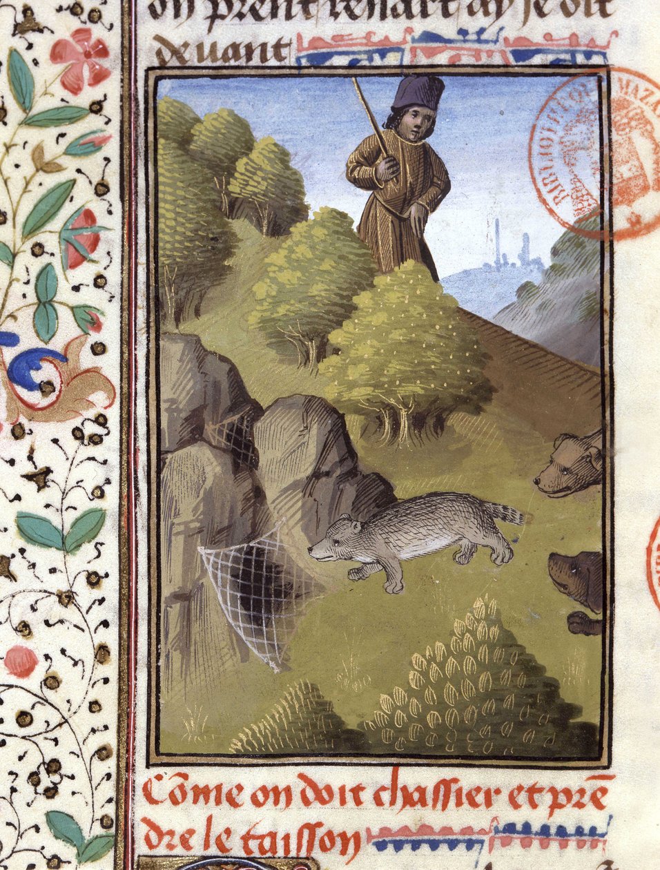 Caça ao texugo - no "Livro de caça de Gaston Phoebus, Conde de Foix, Senhor de Béarn". de French School