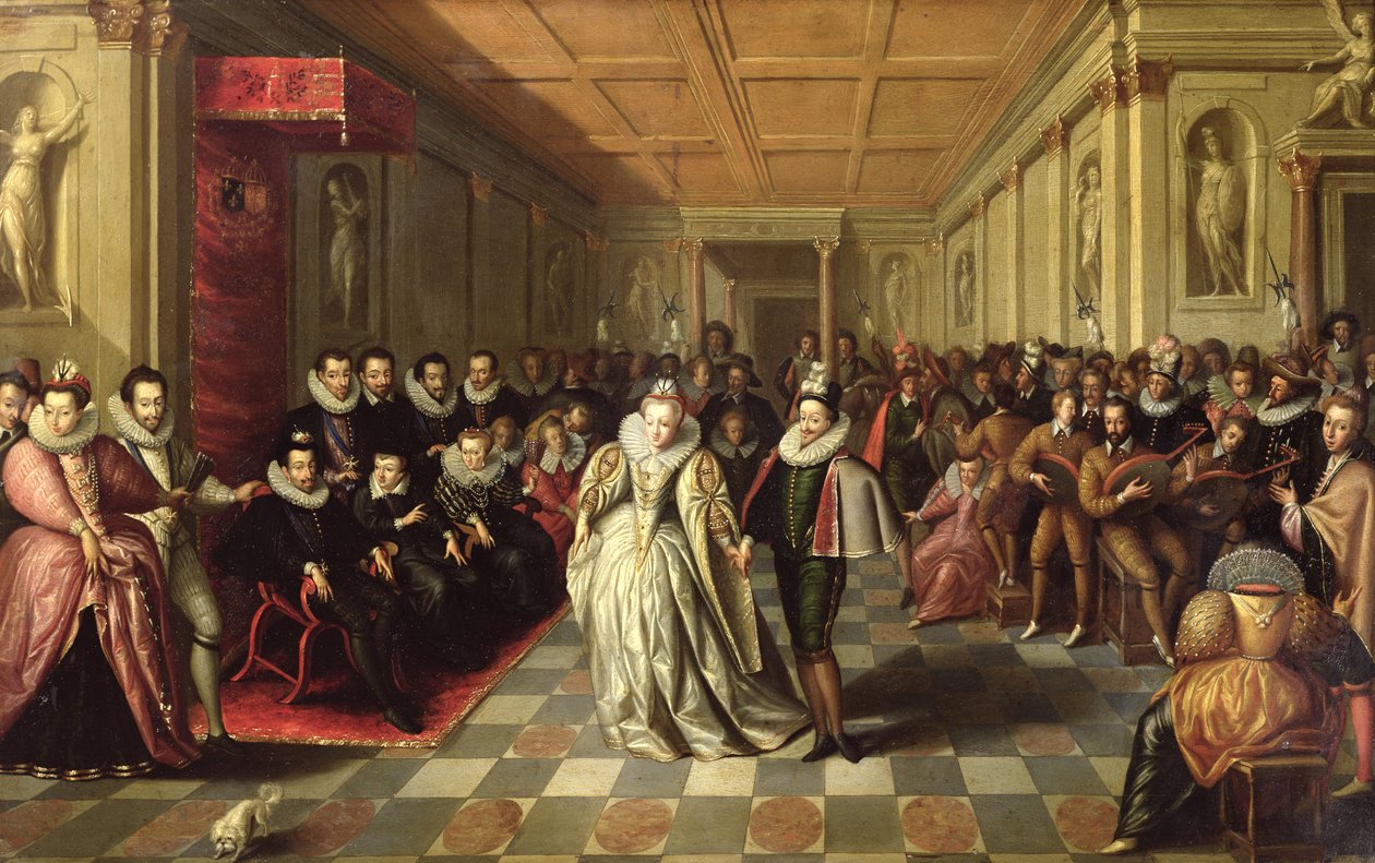 Baile no Tribunal de Henrique III por Ocasião do Casamento de Anne, Duque de Joyeuse, a Marguerite de Vaudemont, 24 de setembro de 1581, c.1581 de French School