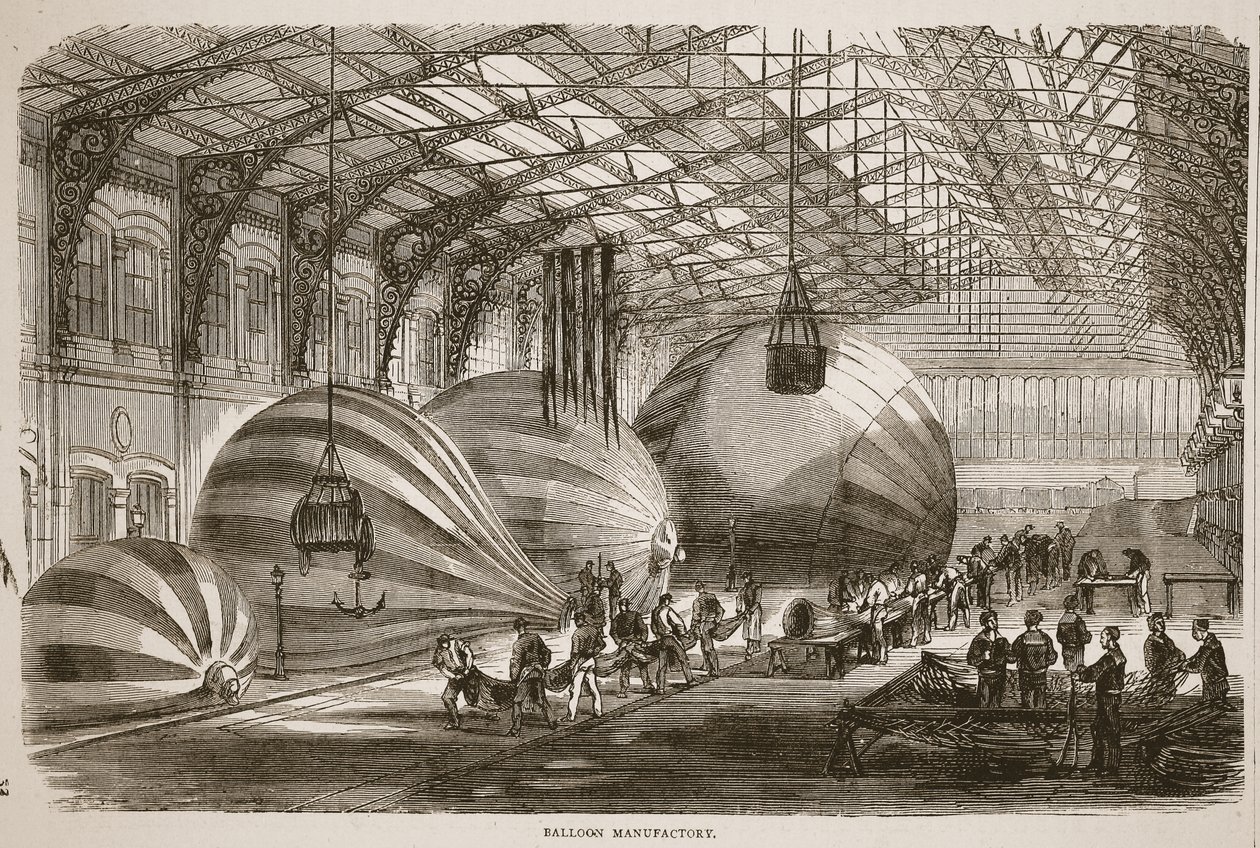 Manufactory do balão, ilustração da história de Cassells da guerra entre France e Alemanha, 1870-1871 de French School