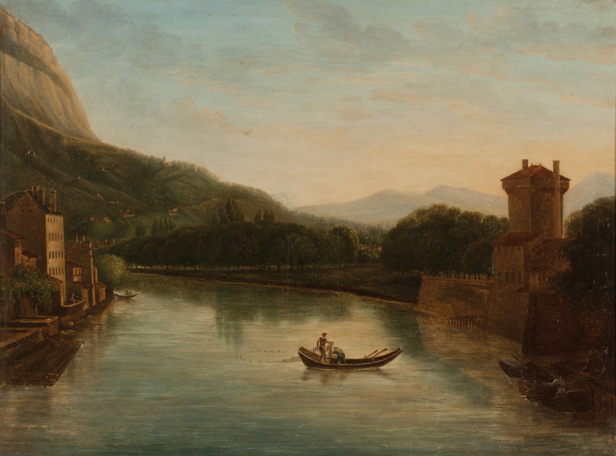 Margens do Isère em Grenoble (óleo sobre tela) de French School