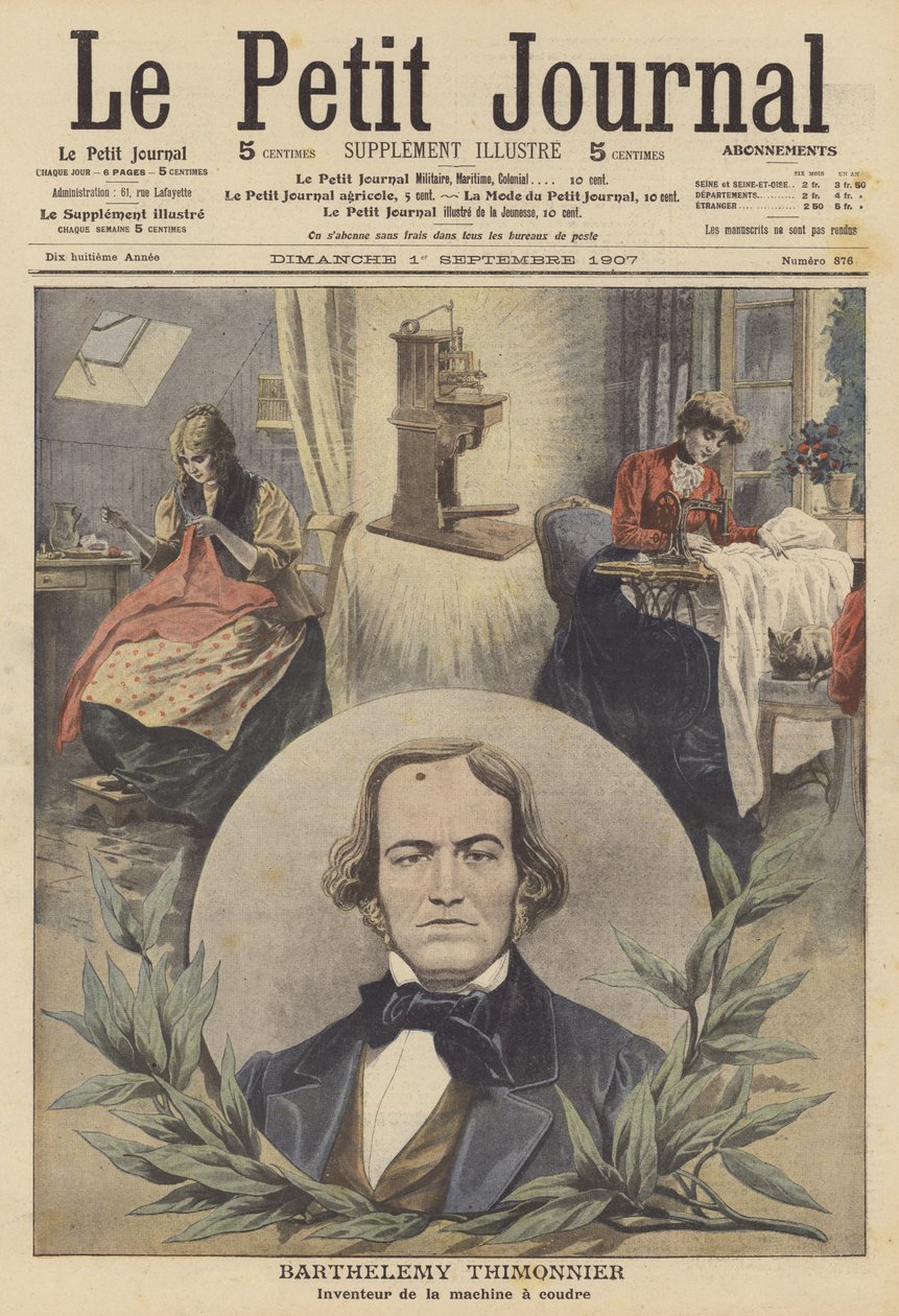 Barthelemy Thimonnier, inventor francês da máquina de costura (litografia a cores) de French School