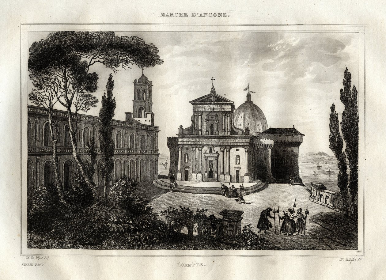 Basílica da Santa Casa - Loreto - Santuário de Lorette - Loreto - Basílica de Nossa Senhora de Loreto - Santa Casa de Loreto ou Casa de Nazaré - Gravura da "Pitoresca Itália" - Pintura Histórica e Descritiva da Itália" de M. de Norvins, Ch. N de French School