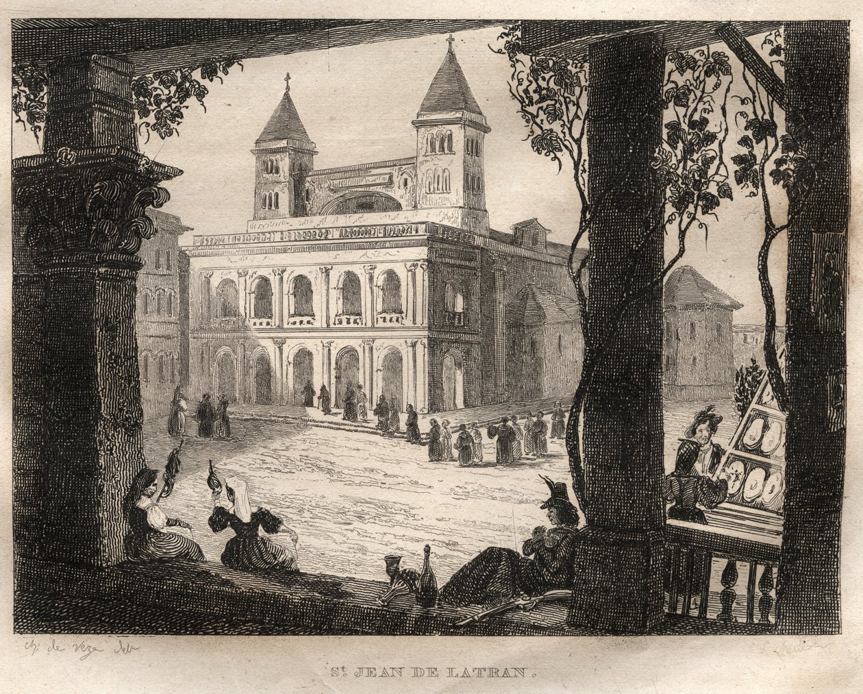 Basílica de San Giovanni Laterano, Roma - São João de Latrão - Gravura de "Pitoresca Itália" - Pintura Histórica e Descritiva da Itália" de M. de Norvins, Ch. Nodier 1834-1836. de French School