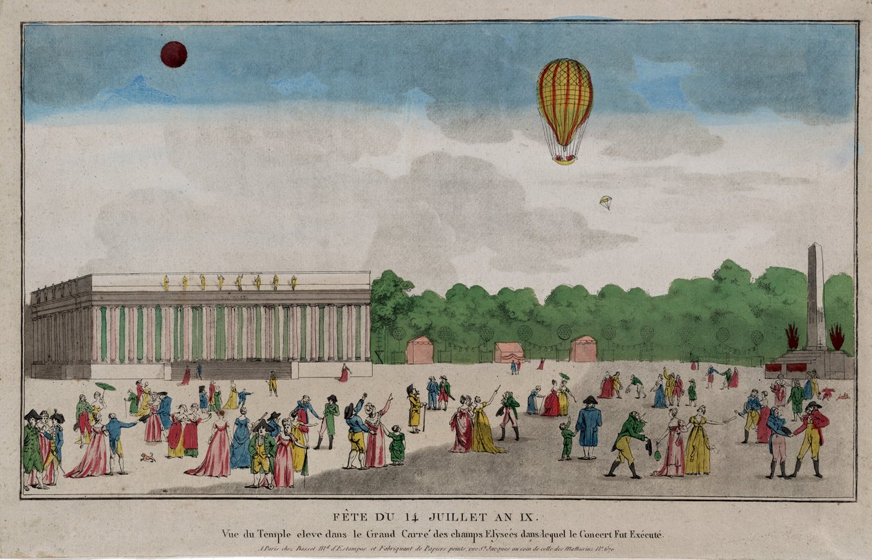 Dia da Bastilha, Paris, 14 de julho de 1801 (gravura colorida à mão) de French School
