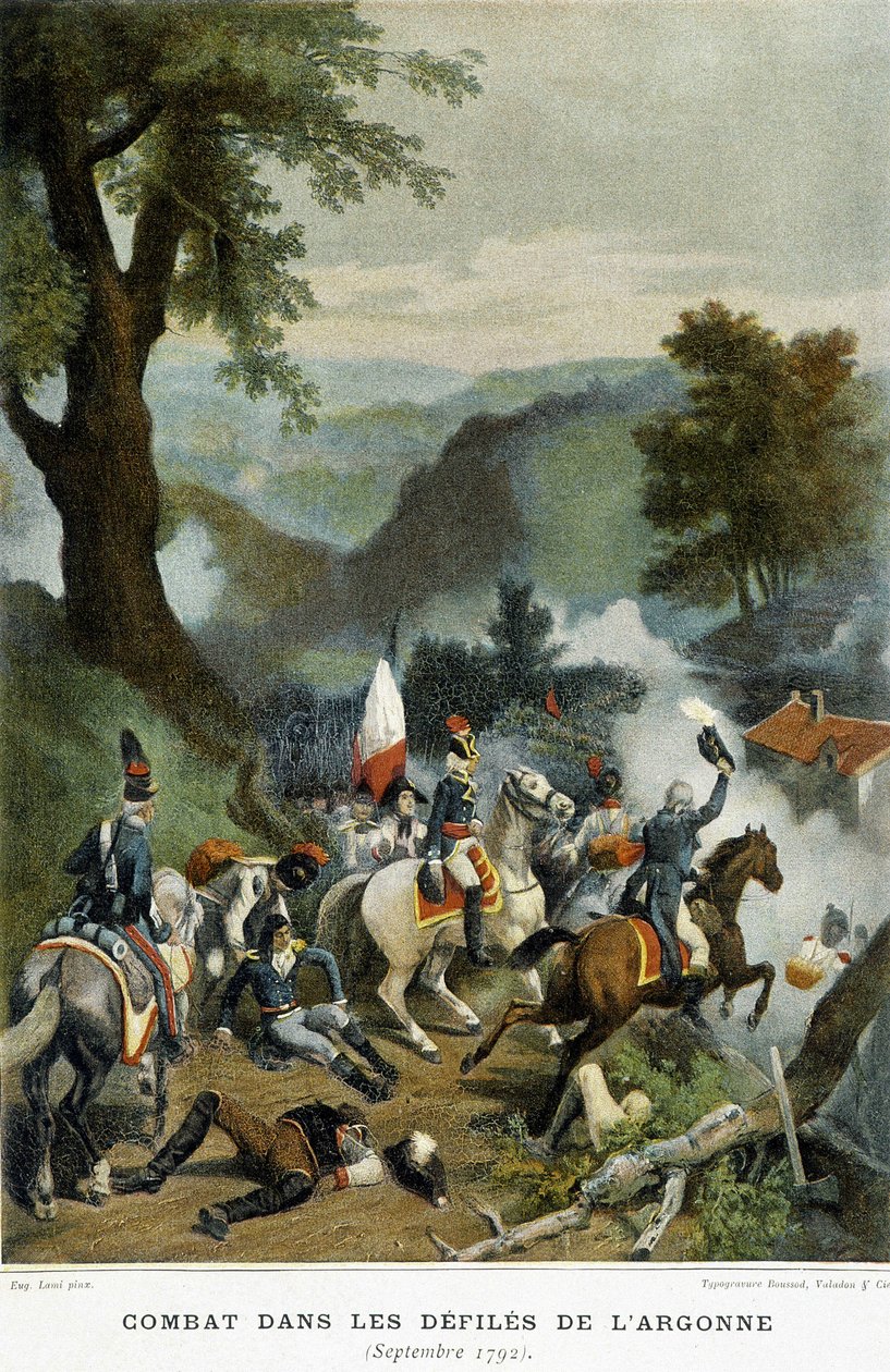 Batalha em Argonne defila (Ardennes, Marne e Meuse). Foi durante essa campanha (1792) que Dumouriez venceu a vitória de Valmy. de French School