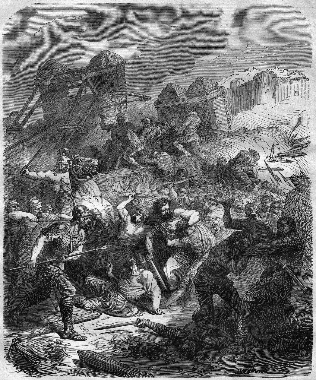 Batalha de Alésia, Guerras Gálicas, 52 a.C. (gravura) de French School