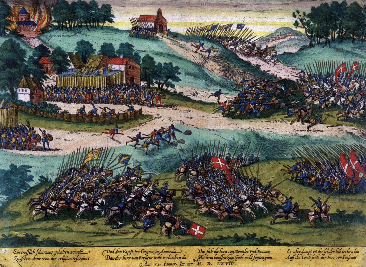 Batalha de Cognac em 1568 (Guerra das Religiões). de French School