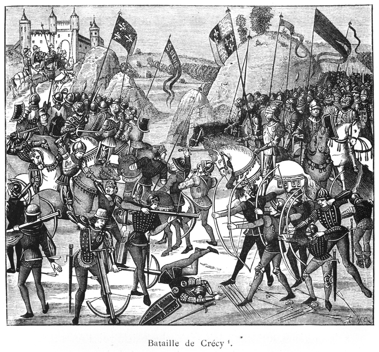 Batalha de Crecy em 1346, cópia das Crônicas de Froissarts de French School