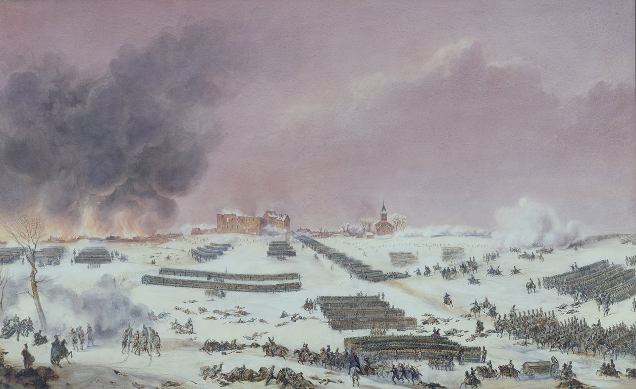 Batalha de Eylau, 1807 (aquatinta colorida) de French School