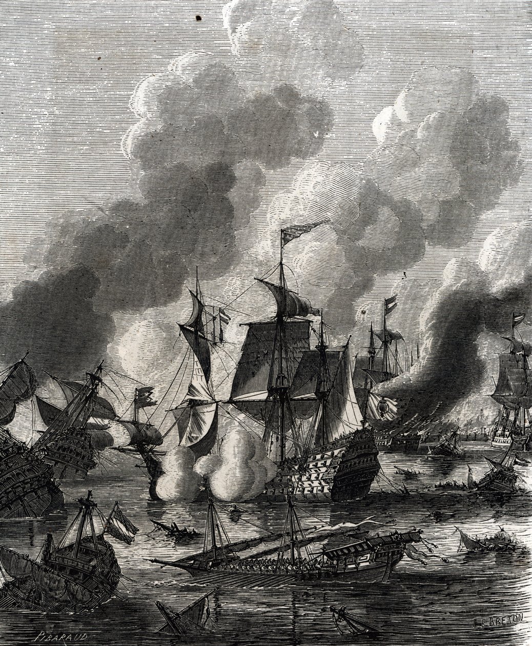 A Batalha de Lagos foi uma batalha marítima durante a Guerra dos Nove Anos em 27 de Junho de 1693 (gravura) de French School