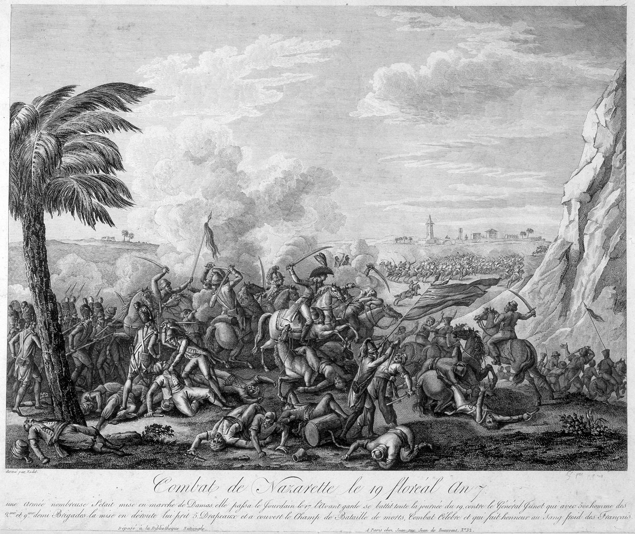 Batalha de Nazaré no 19º ano floreal 7 (1799) sob o General Jean Andoche Junot (Jean-Andoche) (1771-1813) - em "Revolução Francesa" de Thiers. Século XIX de French School
