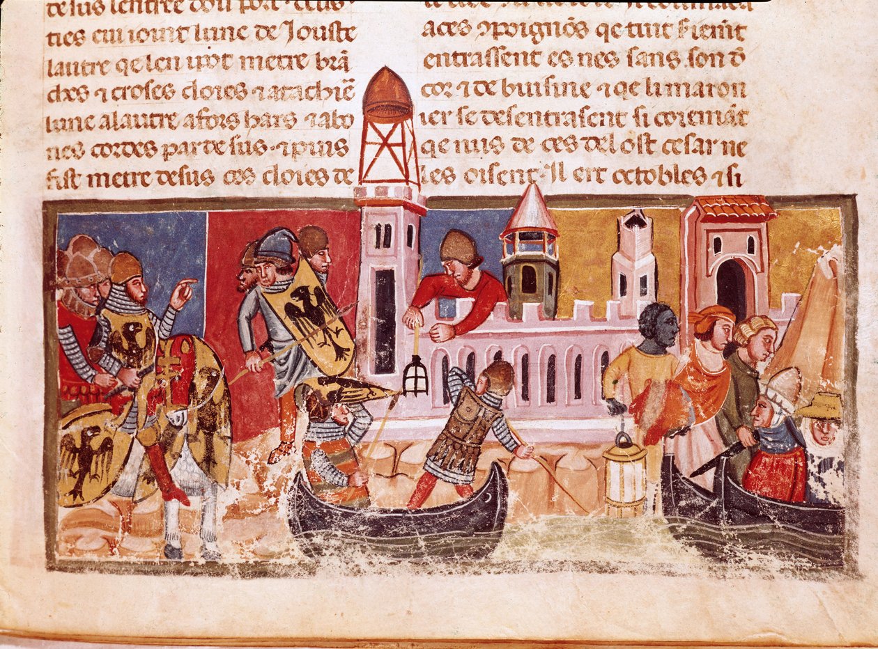 Batalha nas Muralhas de Jerusalém, ilustração de "A Lenda de Ogier, o Dinamarquês". de French School