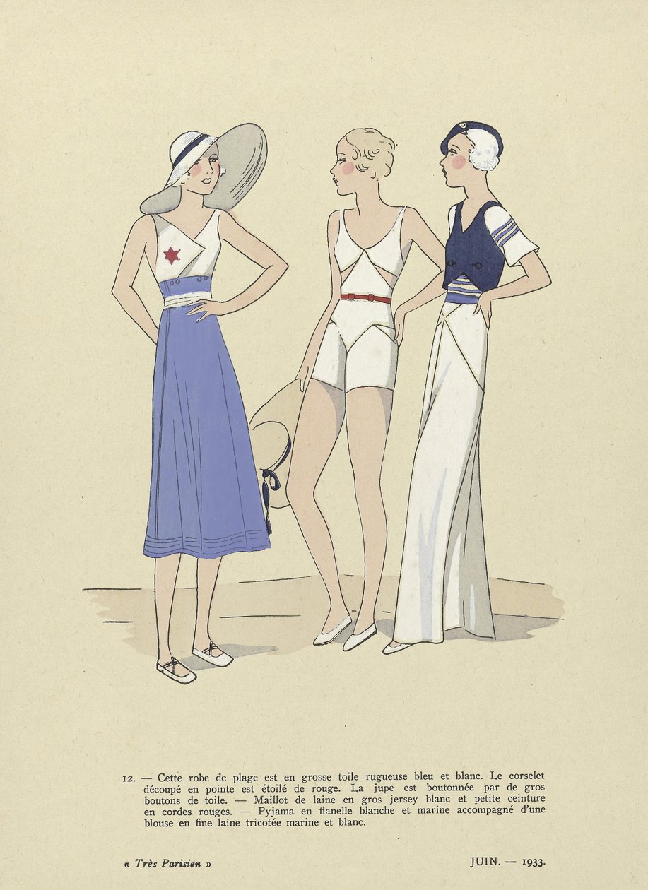 Roupa de praia de Tres Parisien, junho de 1933 (estampa de pochoir) de French School