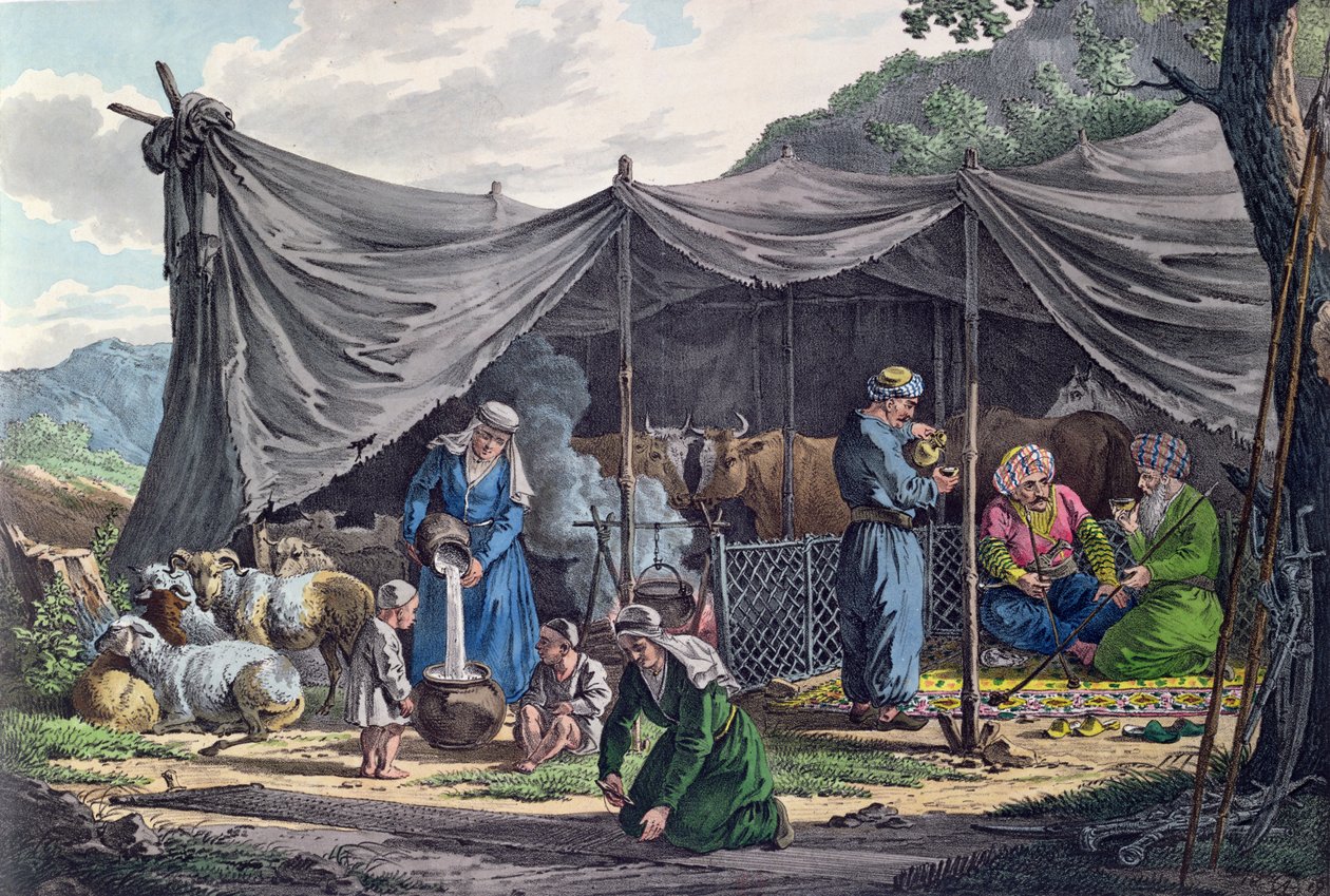 Acampamento beduíno no Líbano, início do século XIX (gravura a cores) de French School