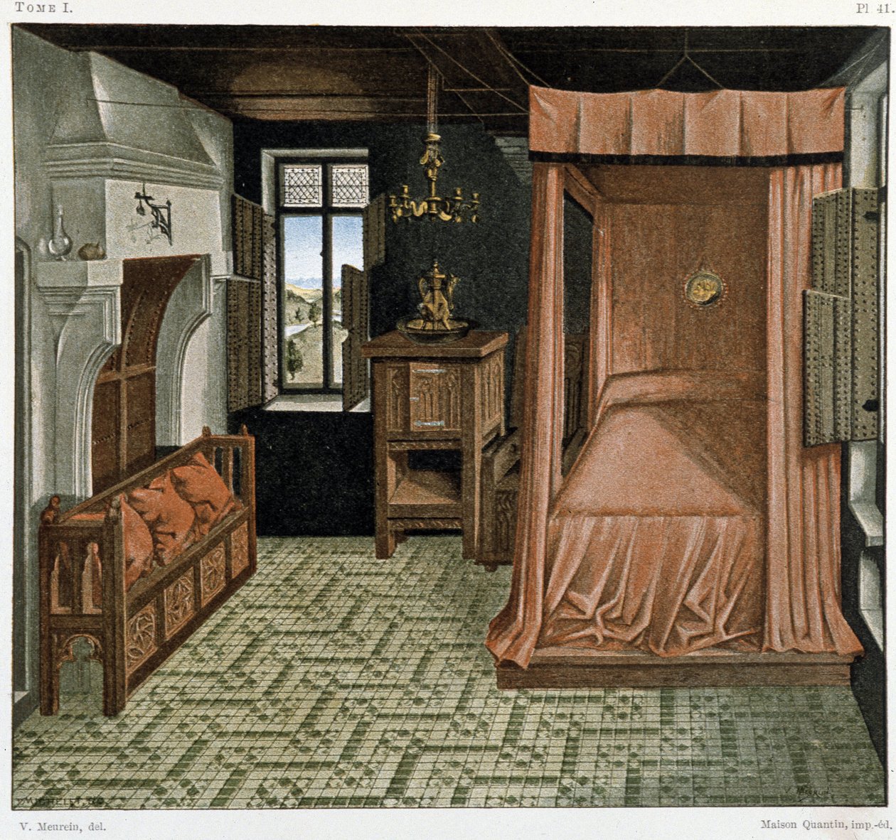 Quarto de dormir no século XV de French School