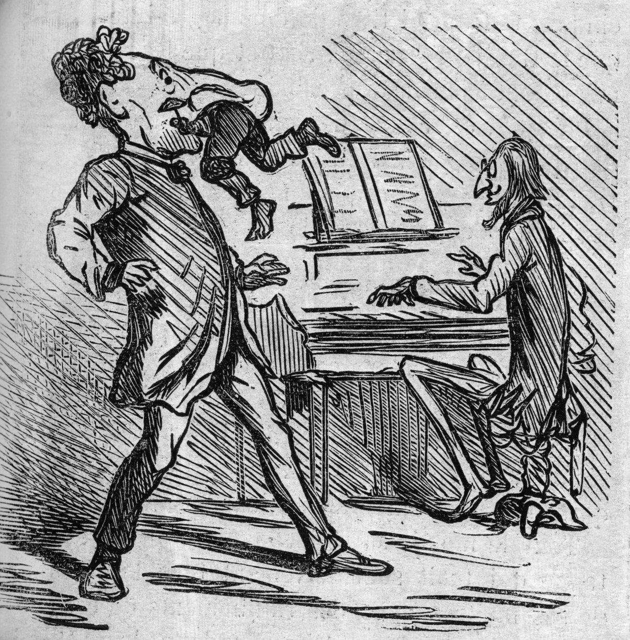 Antes de cantar a música do Sr. Offenbach, o tenor Hyacinthe é agredido para dar algum alívio às suas notas de cabeça. O compositor francês naturaliza o alemão Jacques Offenbach (1819-1880) tocando piano e Louis Hyacinthe Duflost, dit Hyacinthe de French School