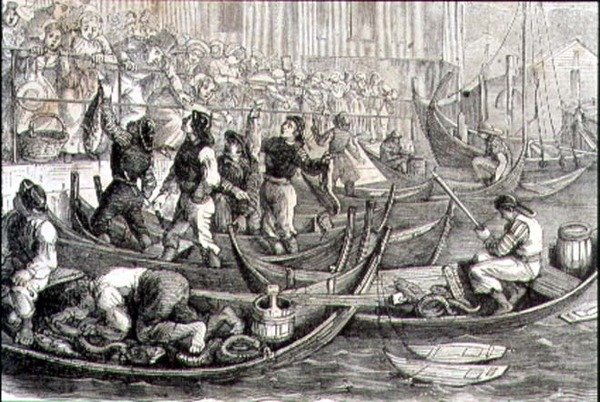 Bergen Fish Market in the 1860s (gravura) de French School