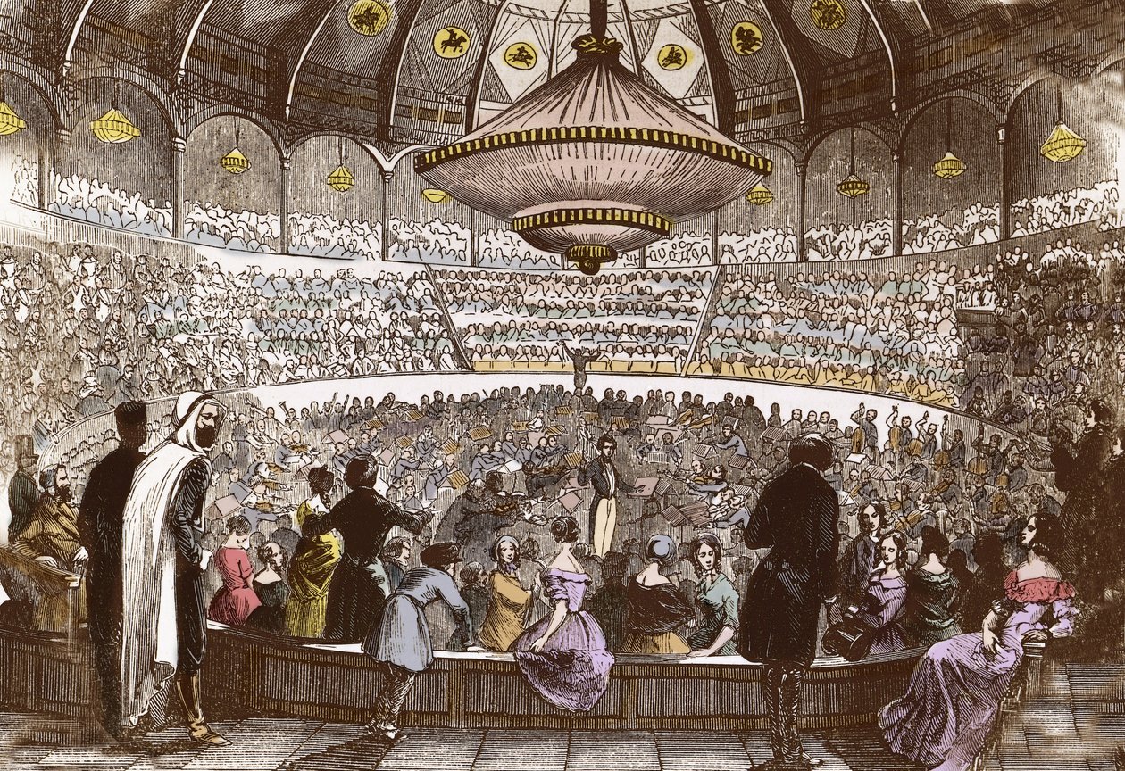Berlioz realiza seu concerto em 19 de janeiro de 1845 no Circo Olímpico em Paris - Hector Berlioz (1803-1869), na sala do Circo Olímpico dos Campos Elíseos em Paris de French School