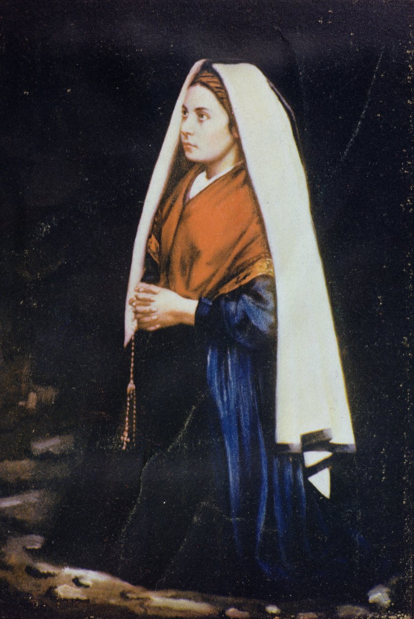 Bernadette Soubirous, de uma pintura do final do século XIX (fotografia colorida montada em cartão) de French School