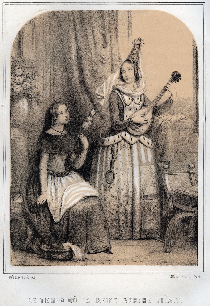 Berthe de Swabia (Borgonha) conhecido como o Filandiere ou a rainha da fiação (907-966) - gravação em "THE SOURIES DE MON UNCLE MEMORIES ET RECITTS DE Voyages" por MORING MICHEL - Final do século XIX de French School