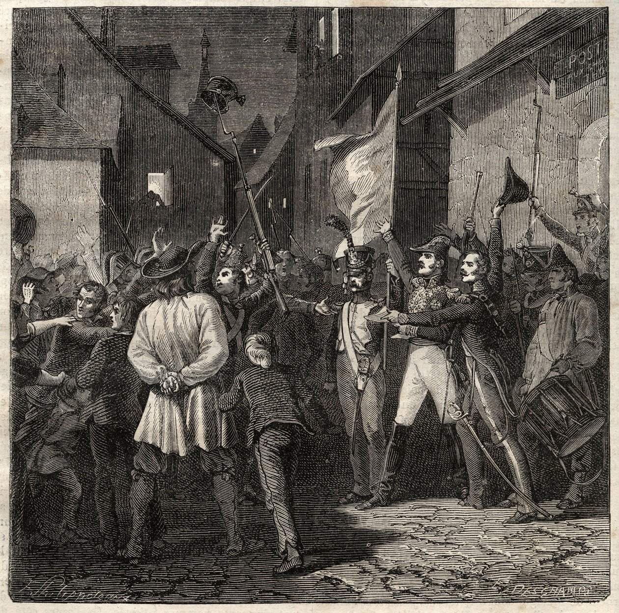 Conspiração Bertons 1822 - O General Jean Baptiste Breton (Jean-Baptiste) dit Berton (1769-1822) estabeleceu um governo provisório em Thouars em 1822 - de French School