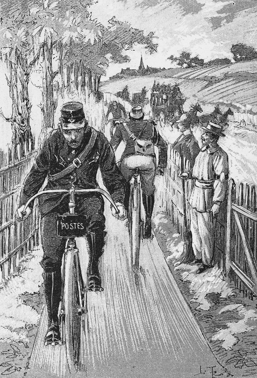 Pista de ciclismo para fatores: Rápida pista de projecto de M. Berruyer - em "Theoretical and Practical Cycling" de l. Baudry de saunier, gravura, Bibl. de la ville de Paris. de French School