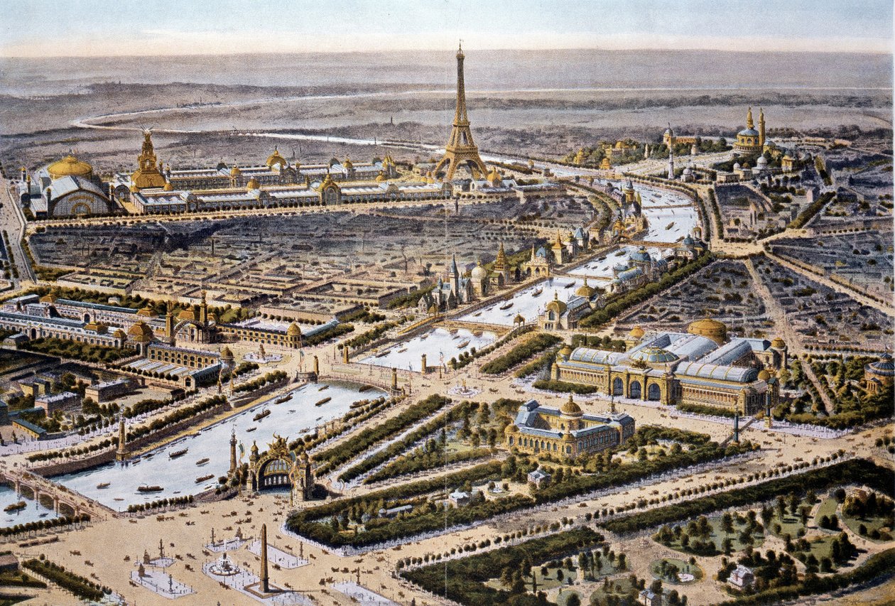 Vista aérea da Exposição de Paris de 1900 (cromo) de French School