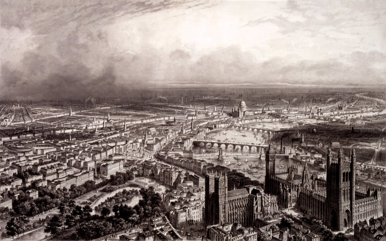 Visão de olho de pássaros de Londres, c.1840-55 de French School