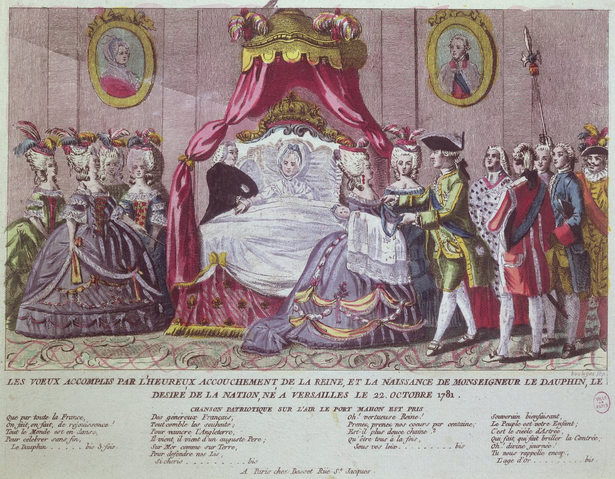 Nascimento do Grand Dauphin, Louis Joseph (1781-1789) (gravura a cores) de French School