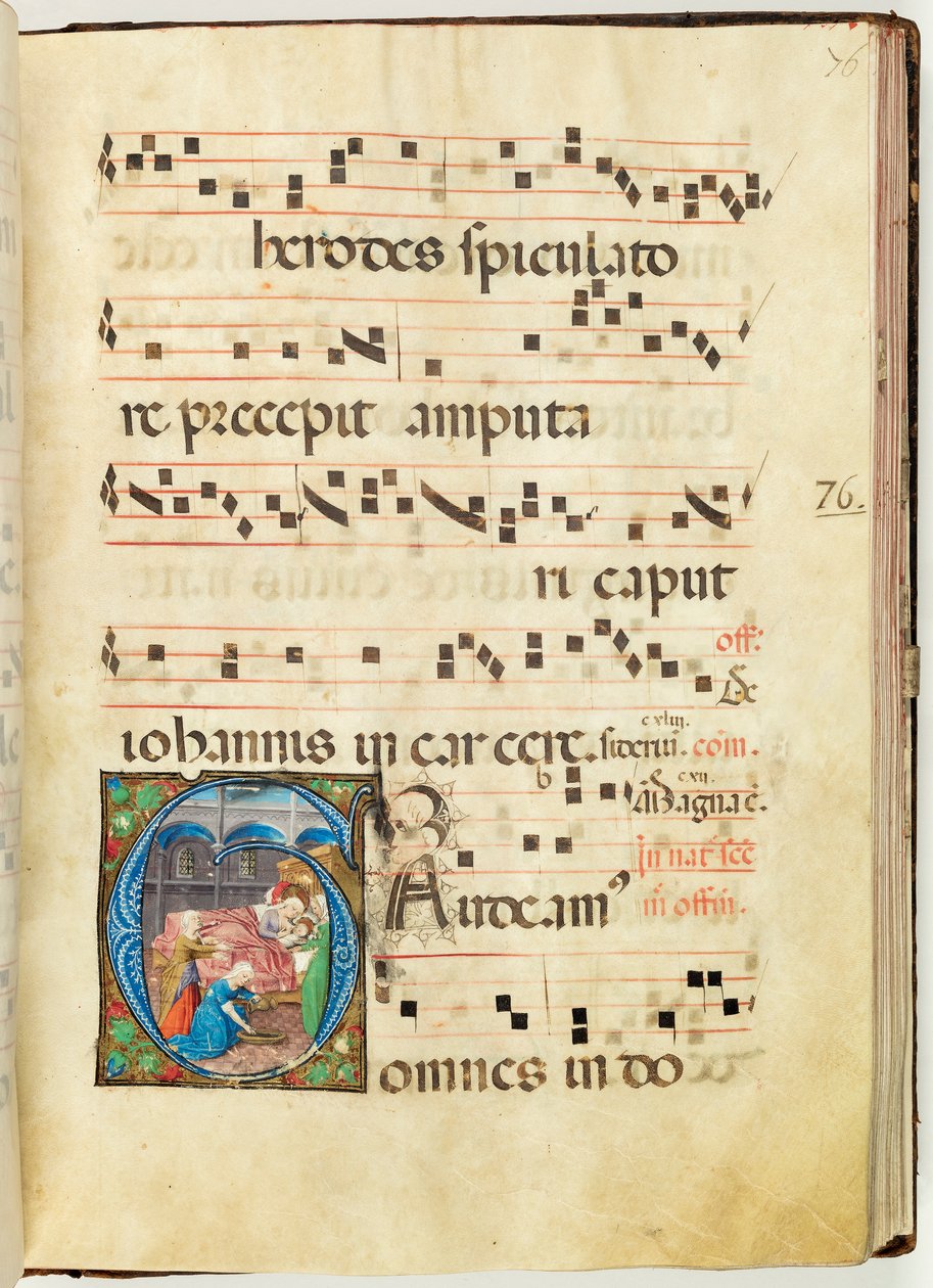 Nascimento da Virgem, Gradual, f.76 (tinta, tempera e folha de ouro em pergaminho) de French School