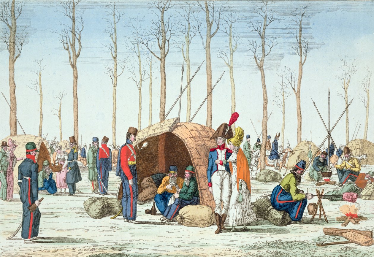 Bivouac das tropas russas na Champs Elysées, Paris, 31 de março de 1814 de French School