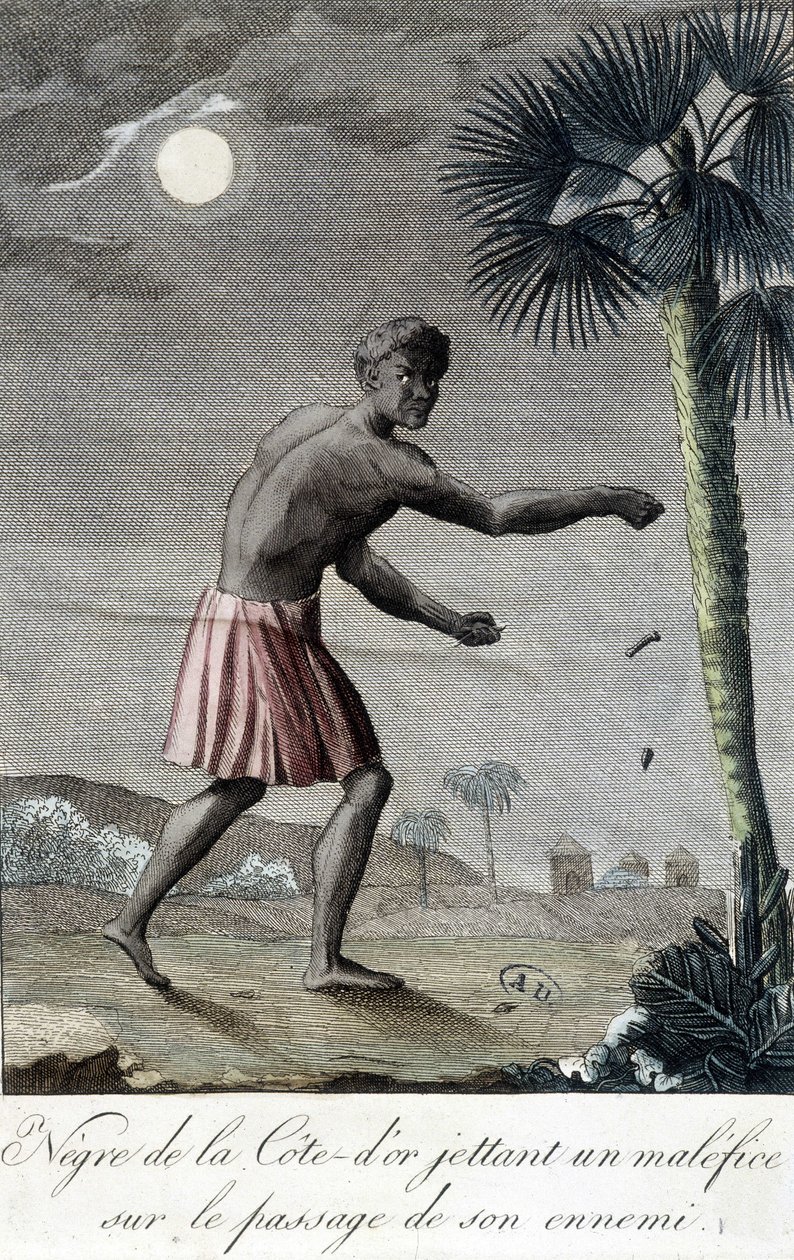 Preto da Costa de Ouro (Gana) lançando uma maldição sobre a passagem do seu inimigo. 1811 de French School