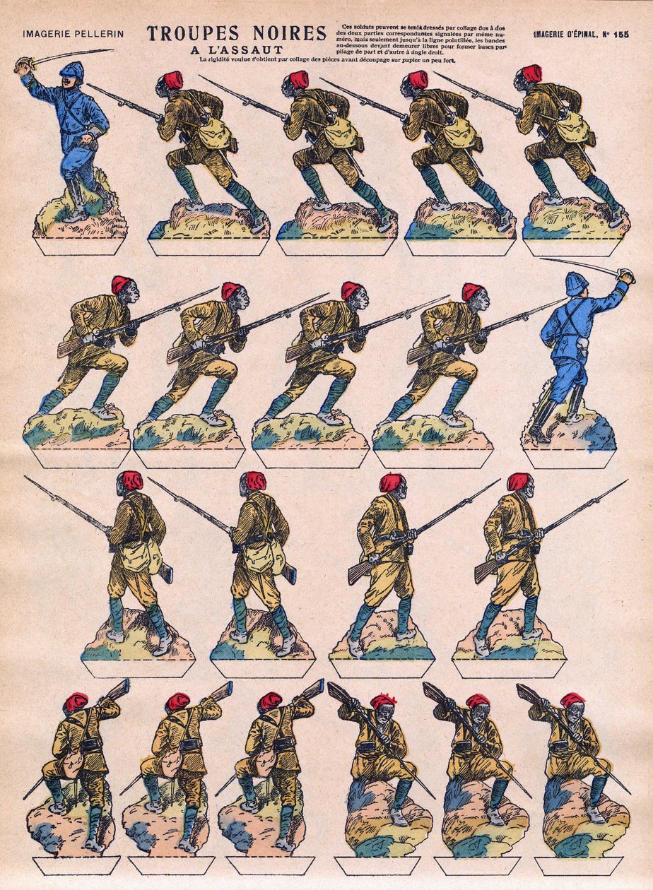 Tropas negras invadiram a Armee francesa vindas de colónias africanas. Imagens da Epinal, início do século XX. de French School